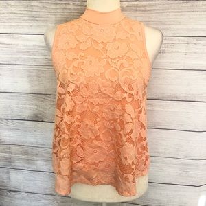 Frenzee Floral Lace Mock Neck Sleeveless Blouse